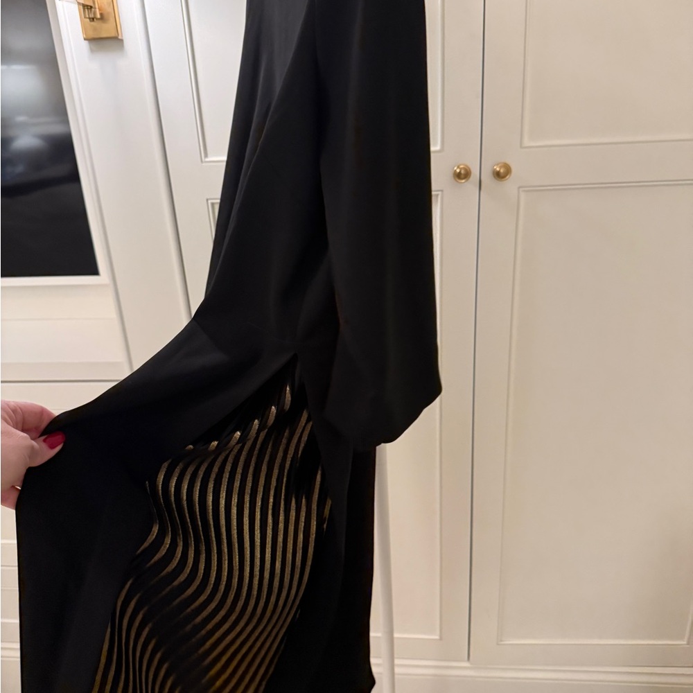 Elegant Marina Rinaldi Black and Gold Pleat Detail Dress